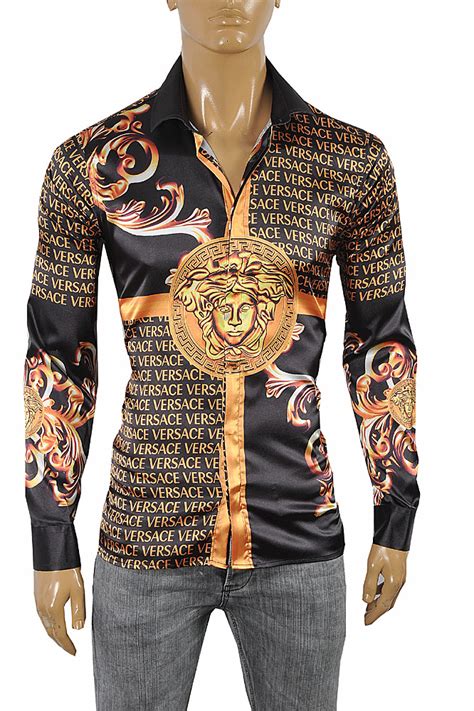 black versace shirt mens|Versace shirt black and gold.